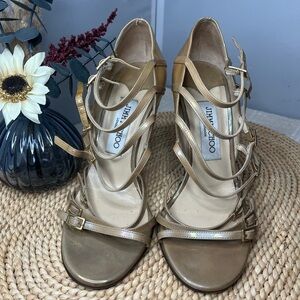 Jimmy Choo Women’s Gold Strappy High Heel Sandals Size 36.5 AS IS